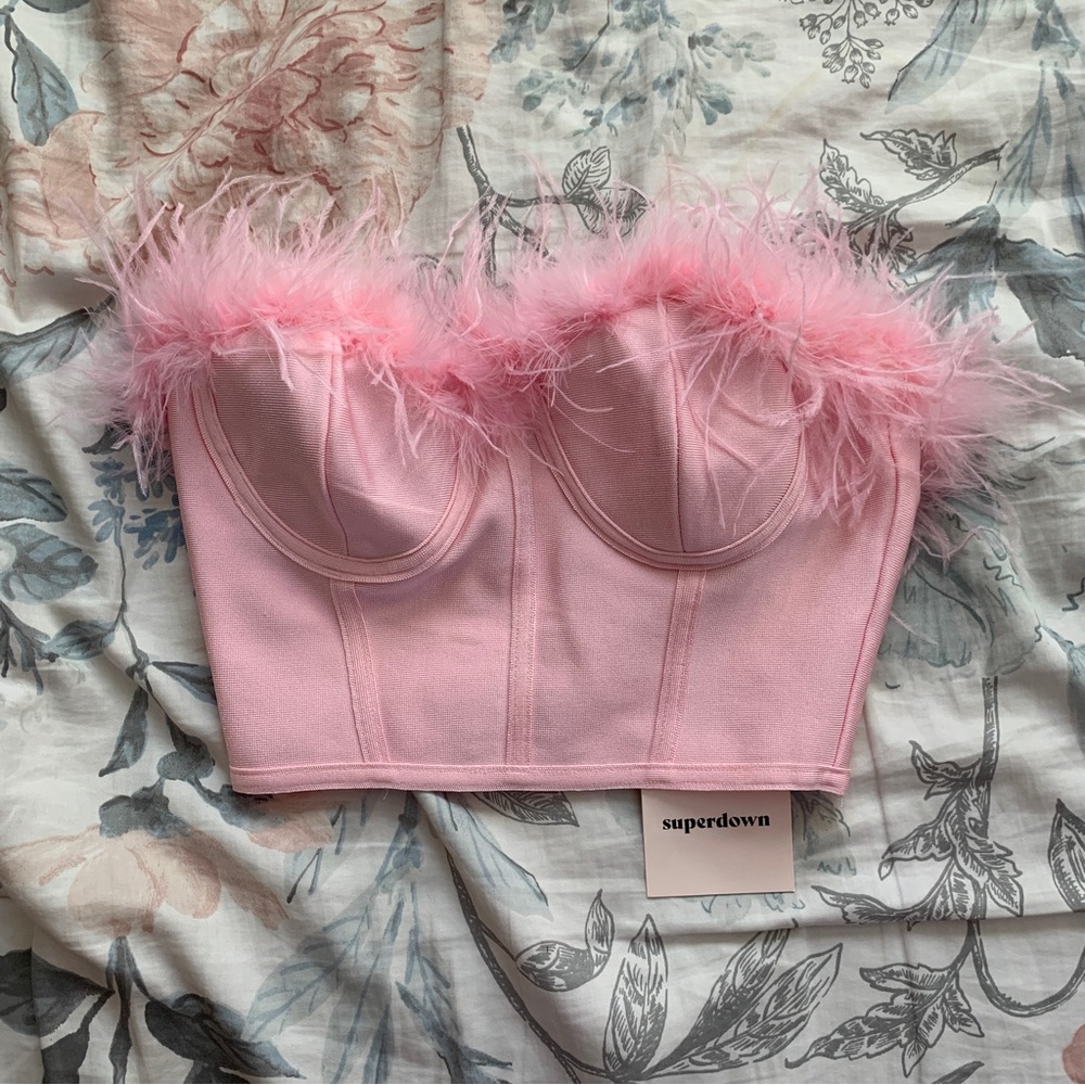 Superdown Pink Feather Corset Top 💗 Adorable and perfect for a dressy outfit.